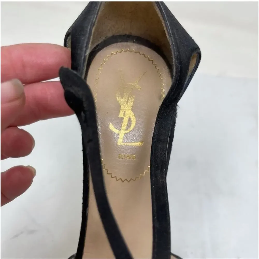 Yves Saint Laurent Vintage black satin platform ultra high heels size 39.5 - Picture 4 of 12